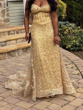 Gold Sequin Strapless Evening Gown